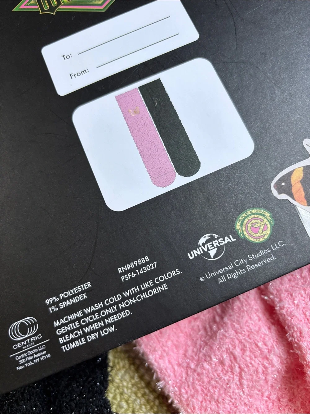 Wicked Cozy Socks (2 prs) Fun Reusable iridescent glitter box Black + Pink NWT
